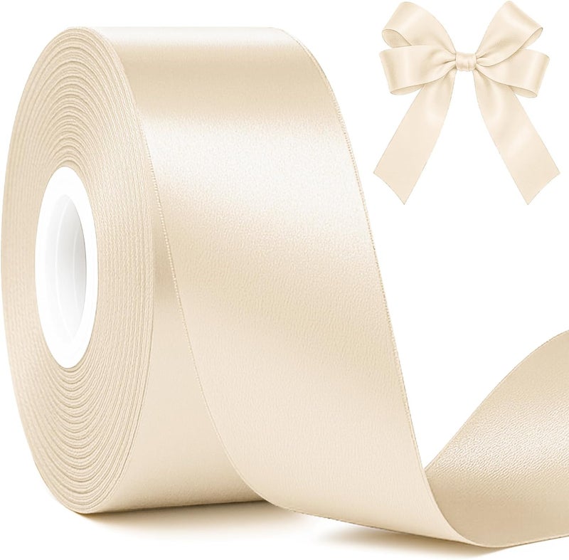 Fullive 1 1/2 Inch Ribbon for Gift Wrapping, 30Yards Cream Ribbon, Polyester Solid Satin Ribbons for Flower Bouquet for Easter Christmas Decorations DIY Hair Bows Wrapping Bouquet Floral Arrangements - Image 1